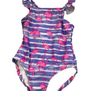 Cat & Jack Flamingo ruffle sleeve one piece swimsuit girls XS 4/5 NWT